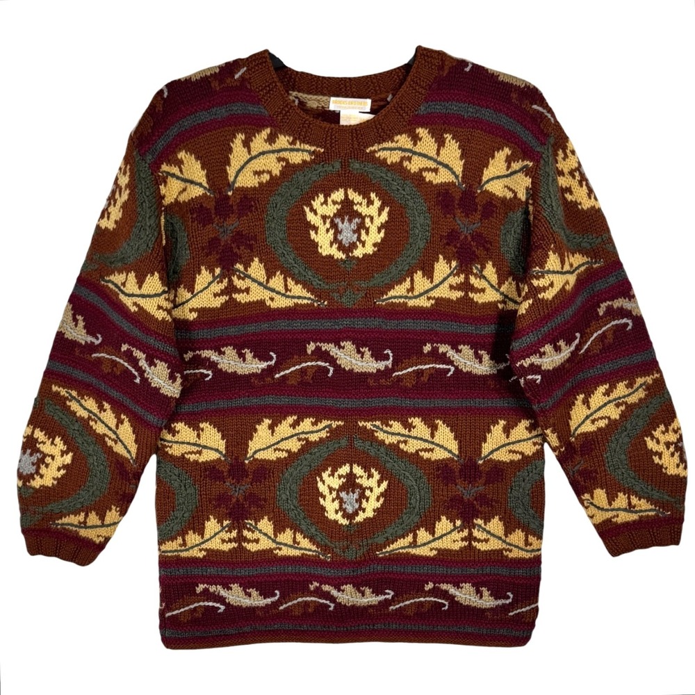 Vintage Brooks Brothers Hand Knit Wool Sweater M Tapestry Heritage Lodge Cozy